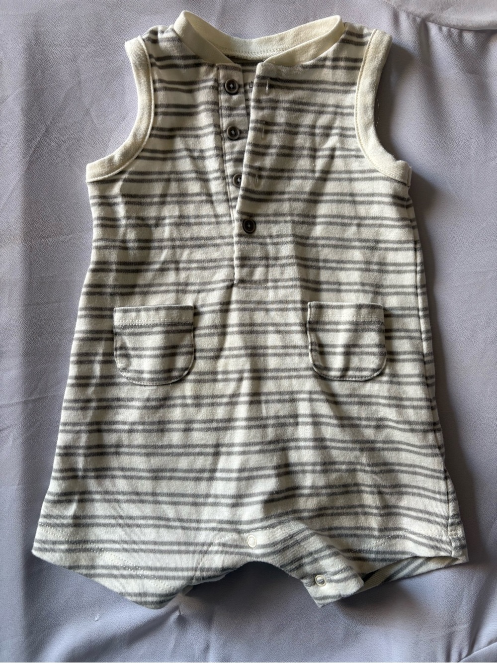Baby Sleeveless Striped Romper - Cream & Gray